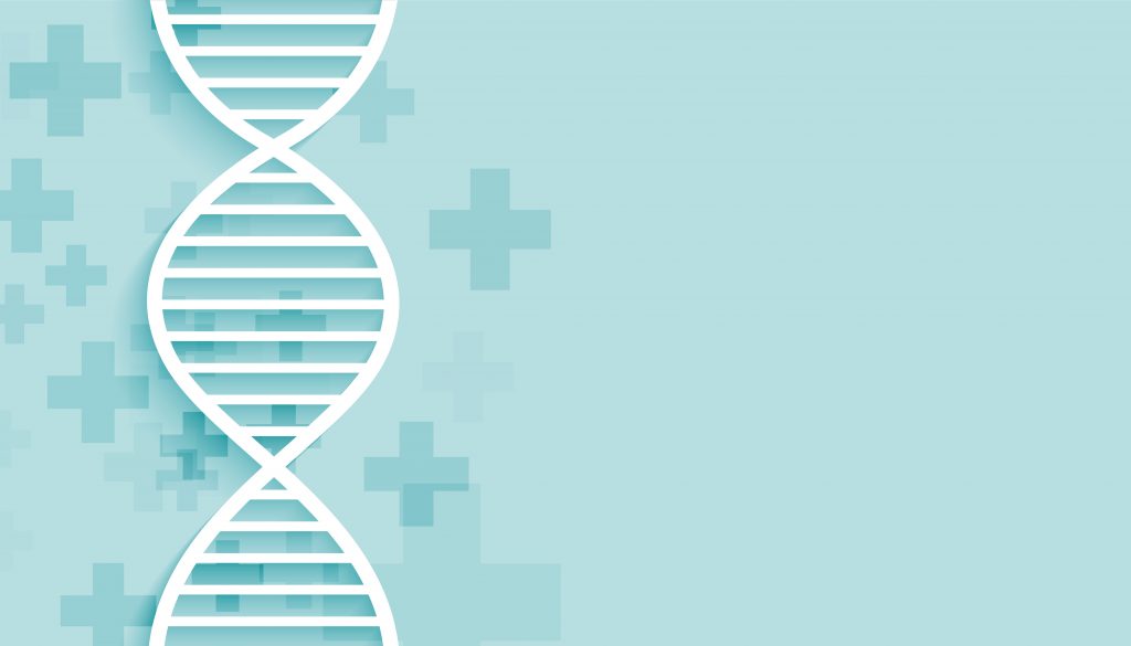 Valkoinen dna-ketju vaaleansinisellä taustalla